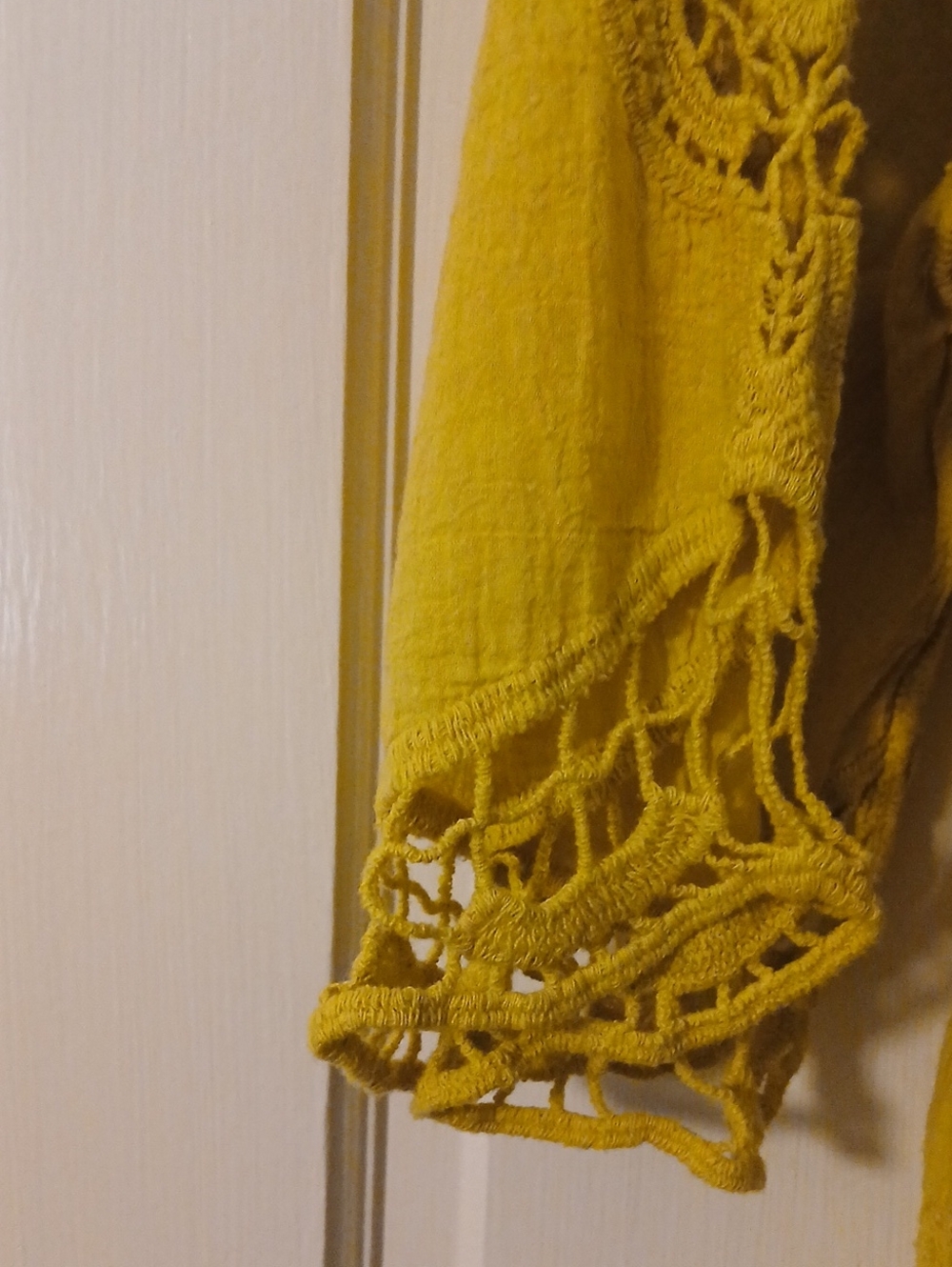 Women's Yellow Crochet Heart Lace Tunic Top - Picture 3 of 6